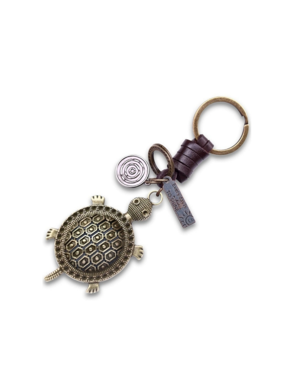 3D Bronze & Leather Turtle Keychain